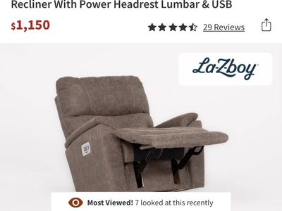 La-Z-Boy Trouper Mink 37" Power Rocker 4-Motor Recliner w/ Power Headrest, Lumbar & USB
