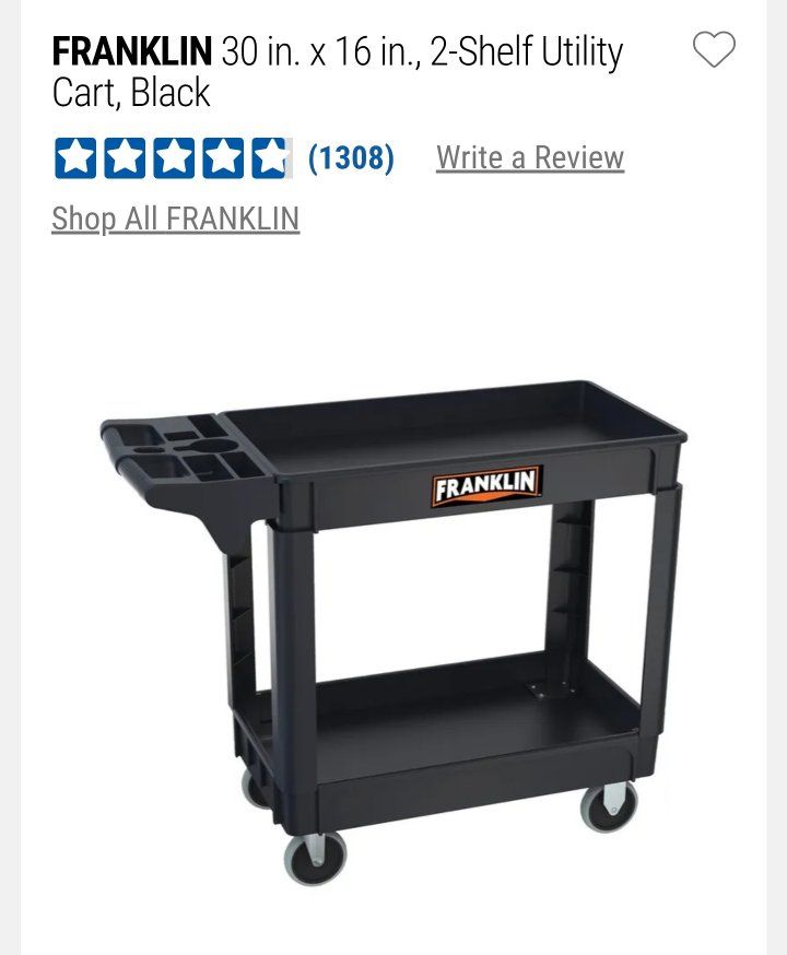 FRANKLIN 30" x 16" 2-Shelf Black Utility Cart