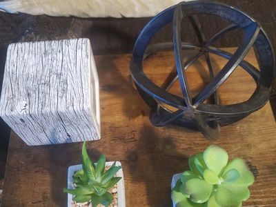 PENDING! Set of 4; Incl: 2 Faux Plants, & 2 Pcs Modern Home Decor