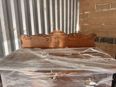 Vintage Tall Wooden Dresser Chest of Drawers with Ornate Carved Backsplash