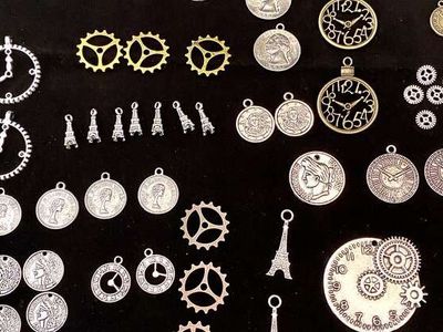 NEW! 60 pc Steam Punk Gears Coins Clocks Charms - Bee On Time Necklace - Steam Punk Bracelet & MORE - C PIX