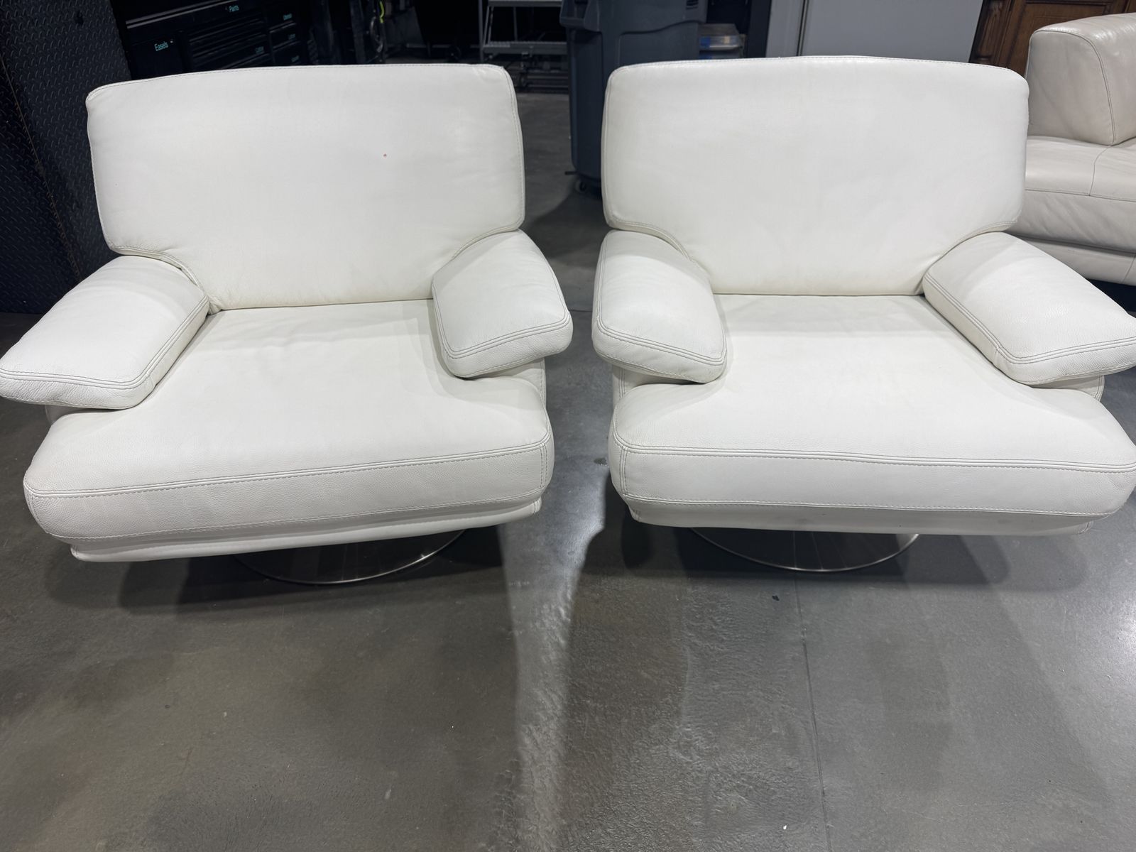 Modern White Leather Swivel Chairs – $100 Each or Both for $150