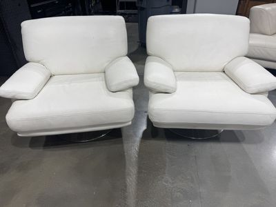 Modern White Leather Swivel Chairs – $100 Each or Both for $150