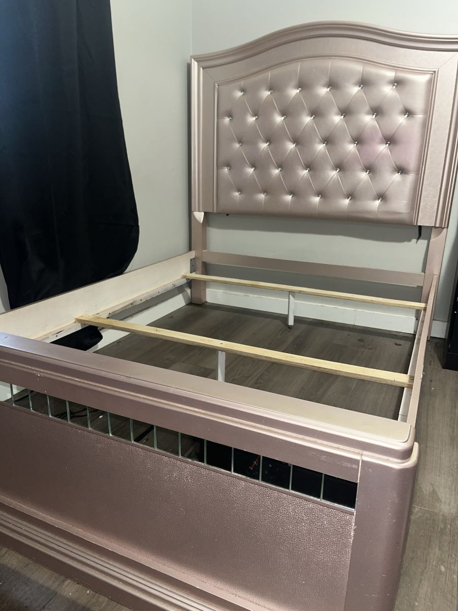 Pink Glam Bed Frame with Matching Nightstand 