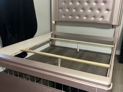 Pink Glam Bed Frame with Matching Nightstand