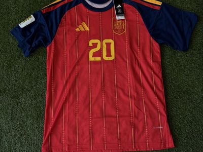 Adidas Spain National Team Soccer Jersey Pedri #20 Red/Blue Men's Size L ClimaCool