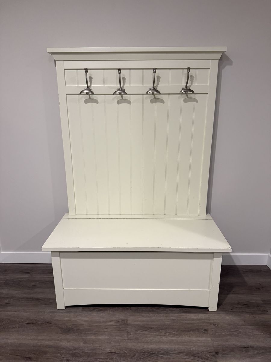 Large Coat Rack With Bench-white