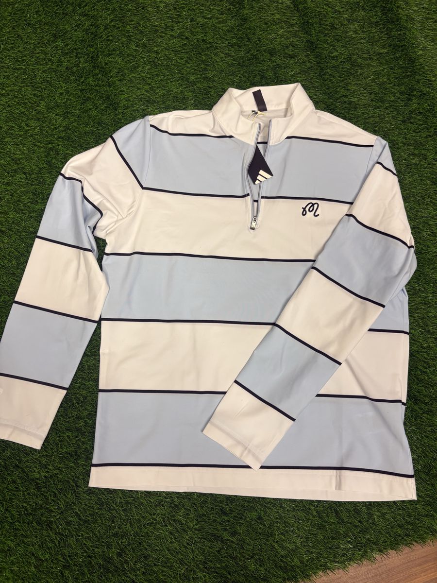Malbon Golf x Adidas Striped 1/4 Zip Pullover White/Blue New with Tags