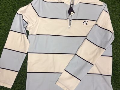 Malbon Golf x Adidas Striped 1/4 Zip Pullover White/Blue New with Tags