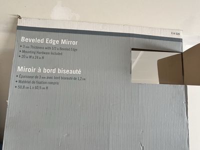 Beveled Edge Mirror 20 in W x 24 in H with Mounting Hardware “ New “