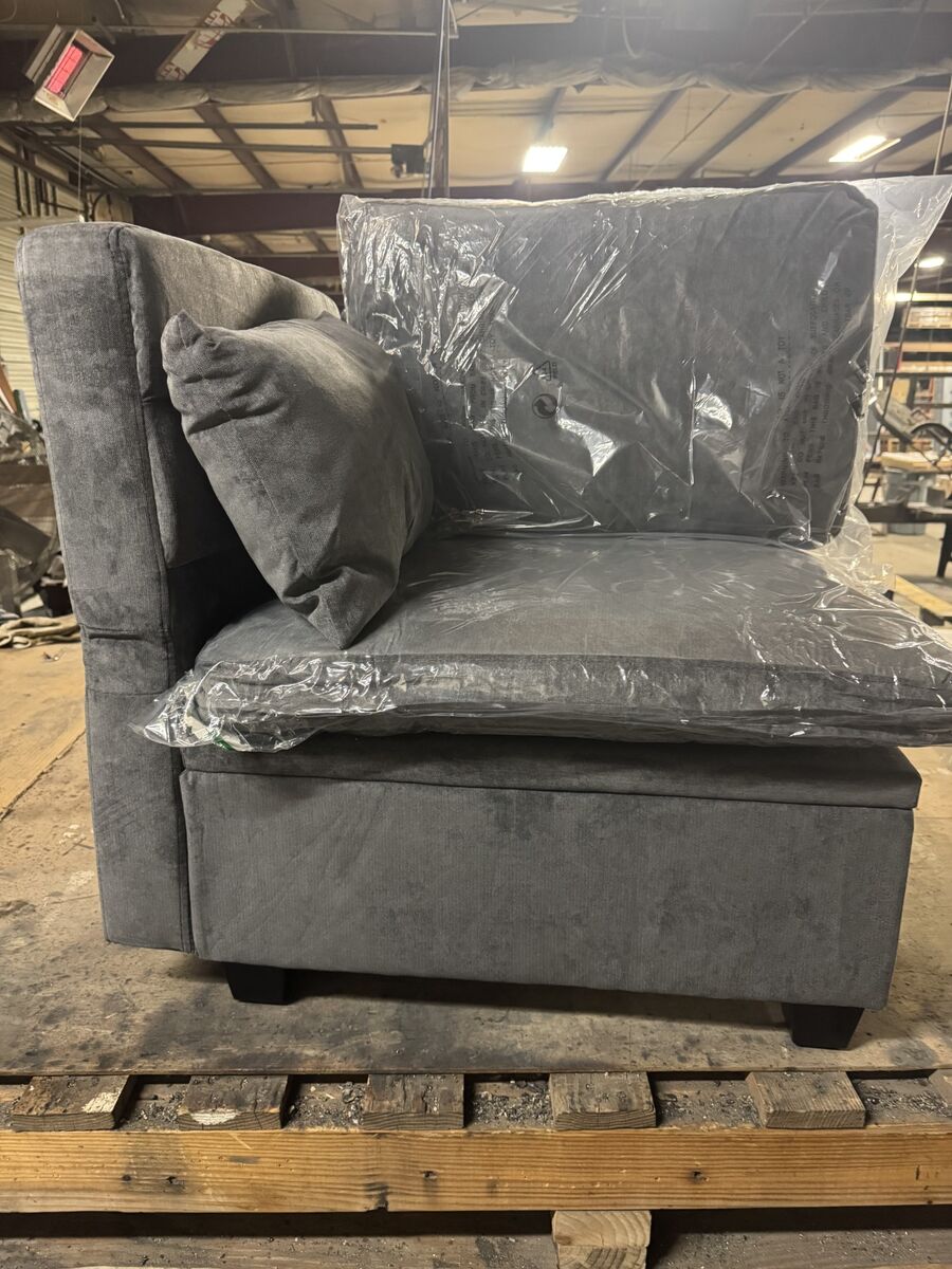 dark grey Living Room Side Chair with storage compartment underneath the cushion.
