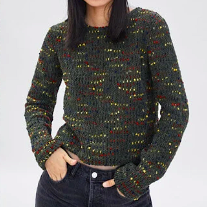 Zara Olive Green Chenille Knit Low Crop Sweater - Size Medium