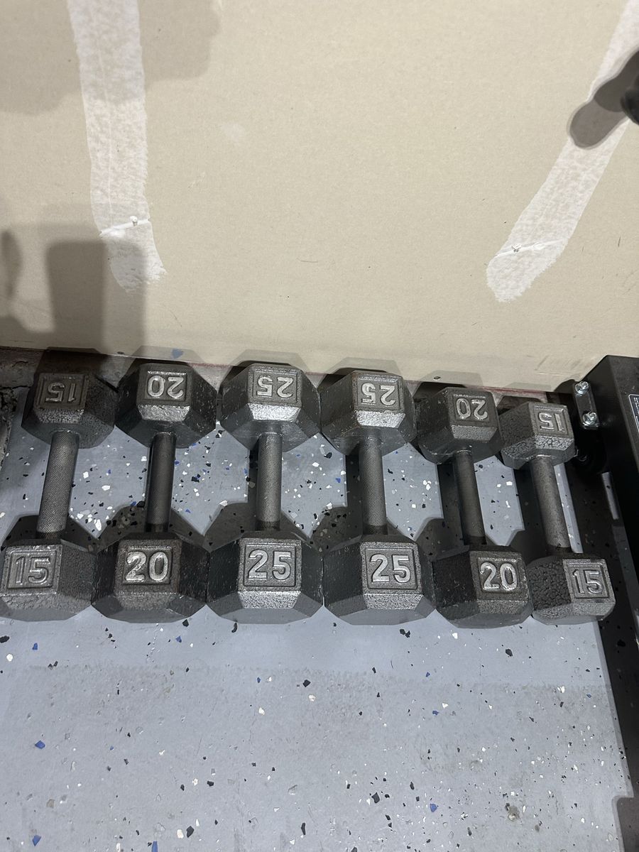 Hex Dumbbell Set: 15lb, 20lb, 25lb Pairs (120lb total)