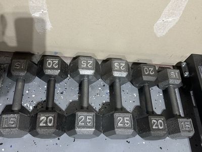 Hex Dumbbell Set: 15lb, 20lb, 25lb Pairs (120lb total)
