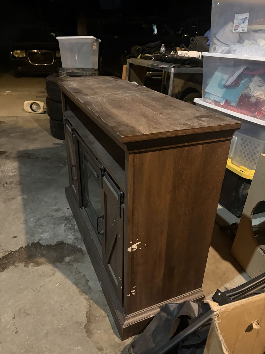 Electric Fireplace TV Stand Media Console, Dark Wood Finish, Entertainment Center