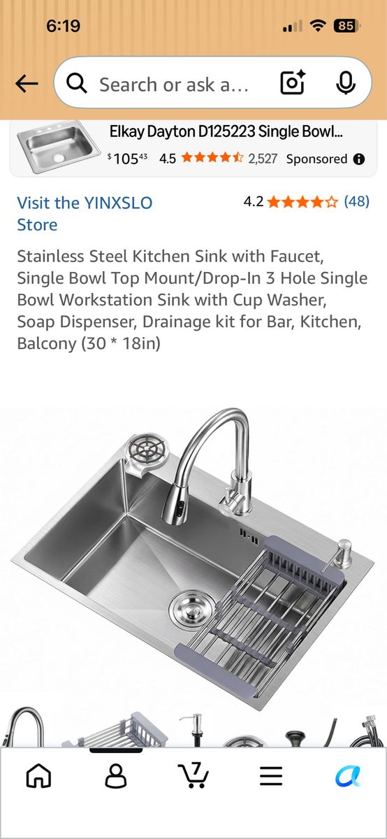 30*18in Stainless Steel Kitchen Sink with Faucet, Single Bowl Top Mount/Drop-In, 3-Hole