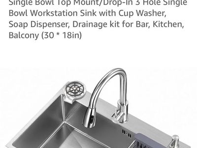 30*18in Stainless Steel Kitchen Sink with Faucet, Single Bowl Top Mount/Drop-In, 3-Hole