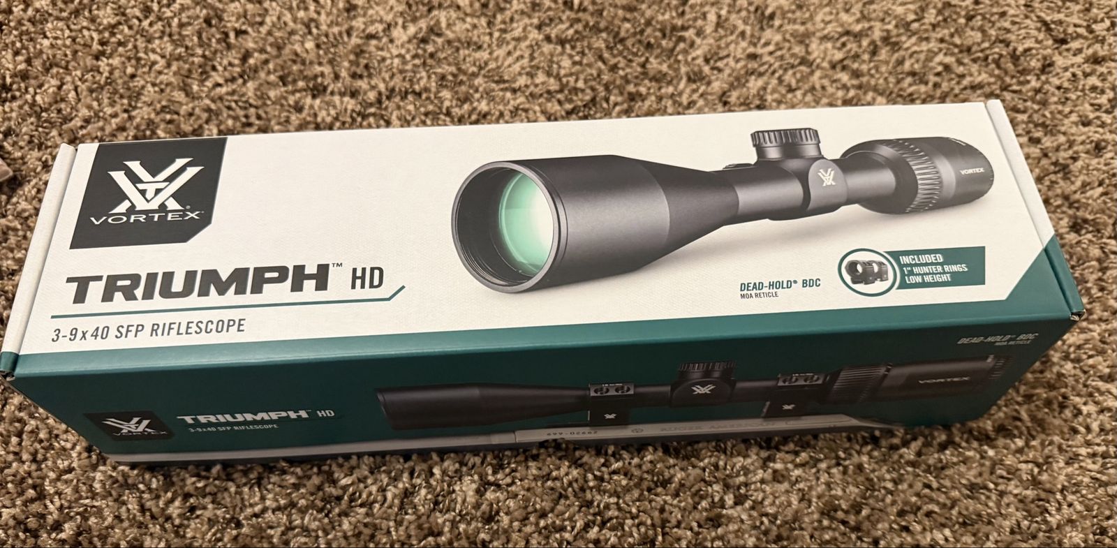 Vortex Triumph HD 3-9x40 TRI-3901 SFP Riflescope w/ Dead-Hold BDC MOA Reticle & Hunter Rings