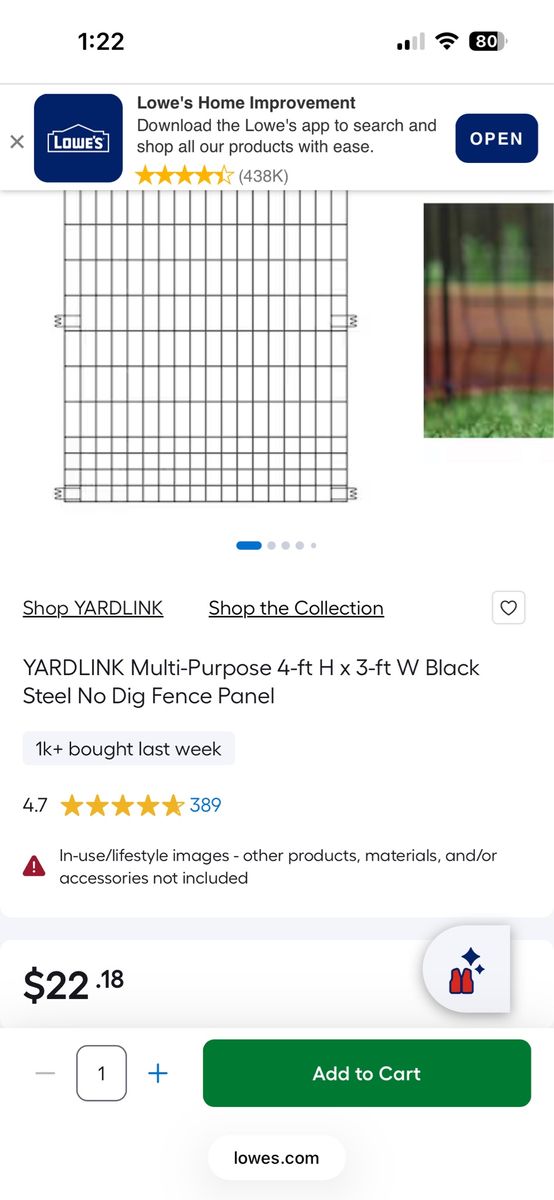 YARDLINK Multi-Purpose 4ft H x 3ft W Black Steel No Dig Fence Panel -20 panels and posts