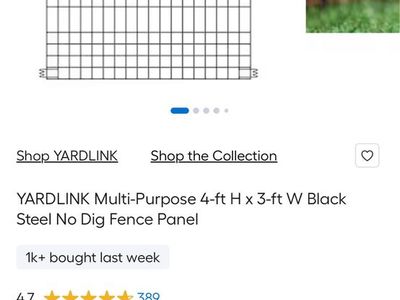 YARDLINK Multi-Purpose 4ft H x 3ft W Black Steel No Dig Fence Panel -20 panels and posts