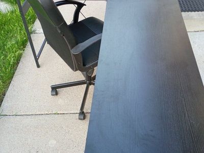 Black L-Shaped Desk with Built-in Power Outlets & USB Ports, Includes Office Chair