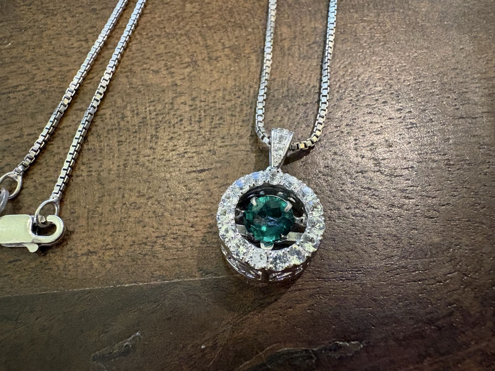 Sterling Silver OTC Necklace Lab-Grown Emerald & Diamonds