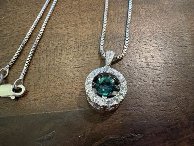 Sterling Silver OTC Necklace Lab-Grown Emerald & Diamonds