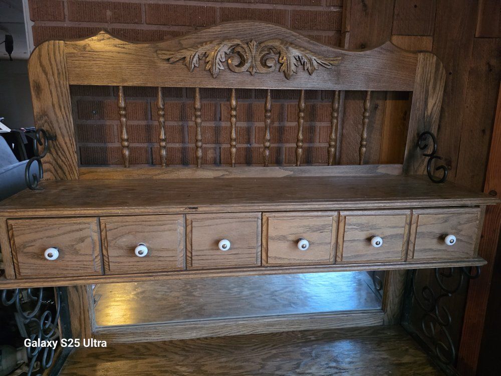 Vintage Oak Hutch / Coffee Bar Cabinet - As Is
