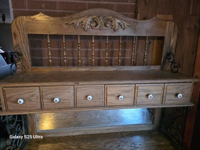 Vintage Oak Hutch / Coffee Bar Cabinet - As Is