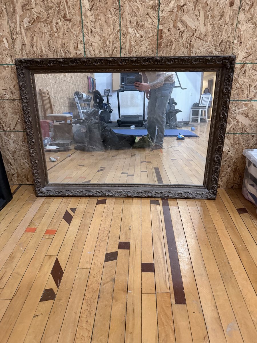 Large Vintage Carved Wooden Framed Wall Mirror