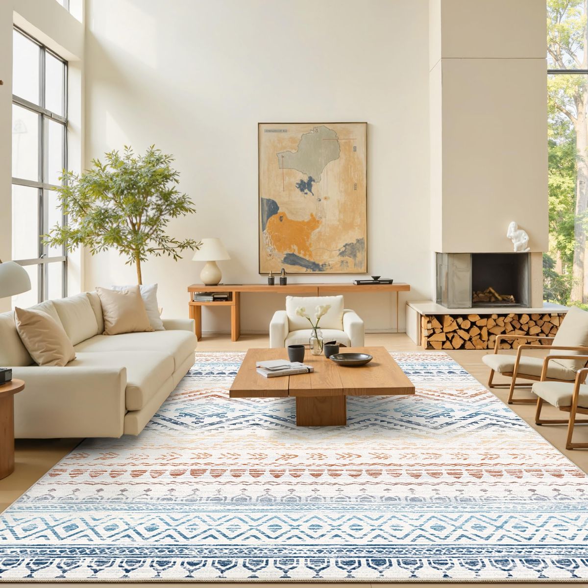 NEW 8x10 Area Rug for Living Room Moroccan Washable Rugs Non Slip, Colorful