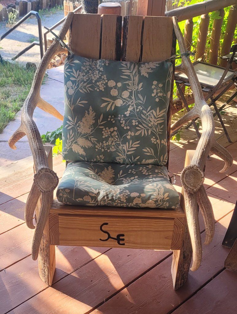Custom Handmade Wooden Chair with Real Elk Antler Arms. I make and sell.
