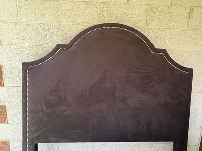Upholstered Queen Size Headboard - Arched Velvet with Silver Nailhead Trim