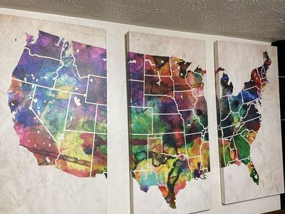 3-Piece Watercolor USA Map Canvas Wall Art Set