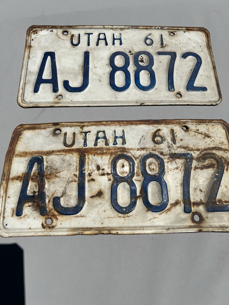 Vintage 1961 Utah License Plates AJ 8872 Pair