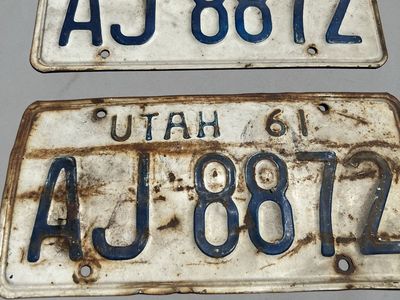 Vintage 1961 Utah License Plates AJ 8872 Pair