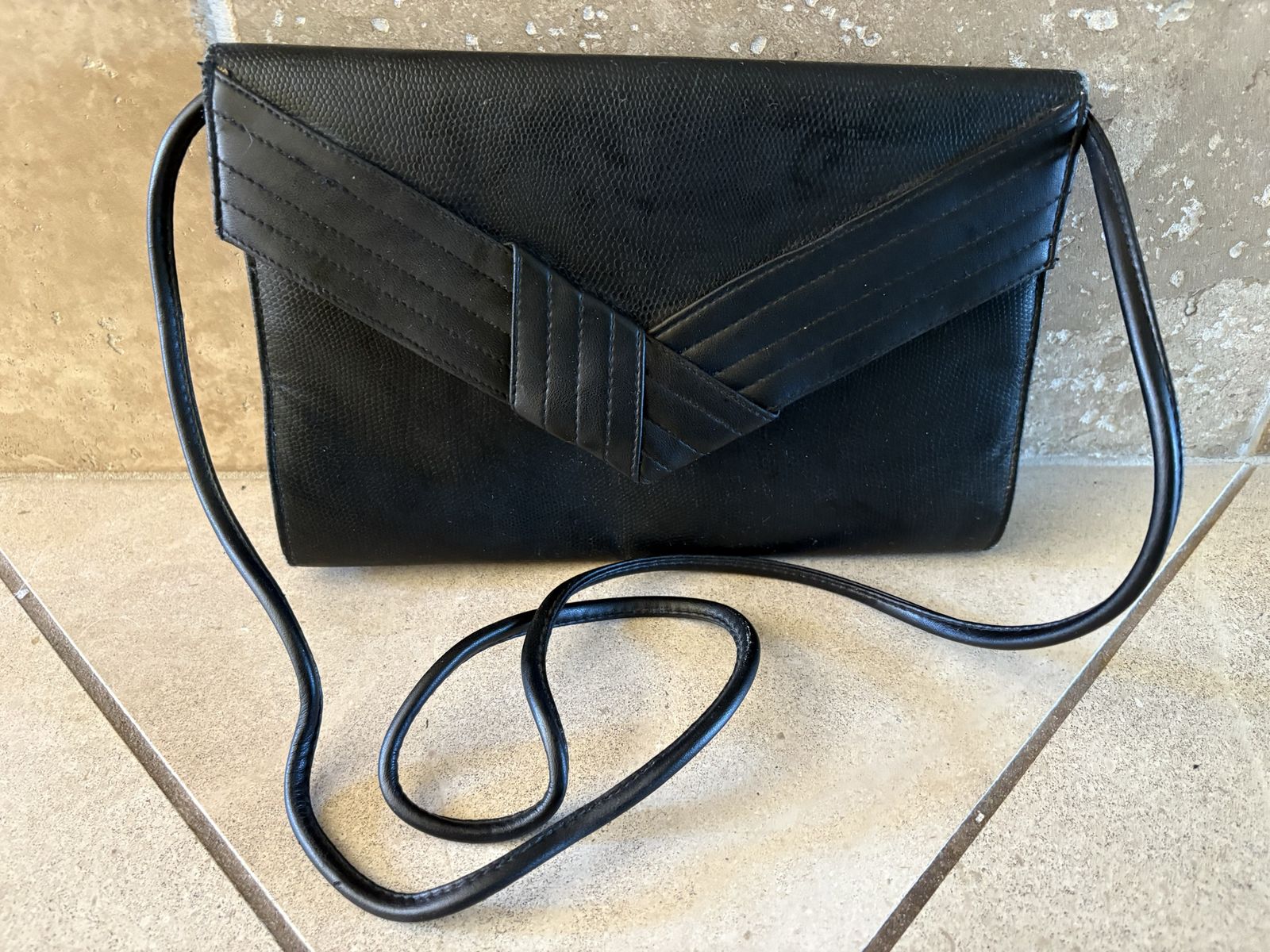 Vintage 1980s Black Leather Crossbody Purse