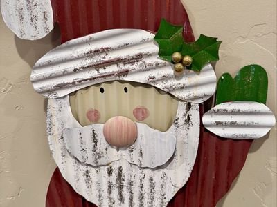 Country Christmas Corrugated Metal Santa Decoration - 36" Tall, Excellent Condition