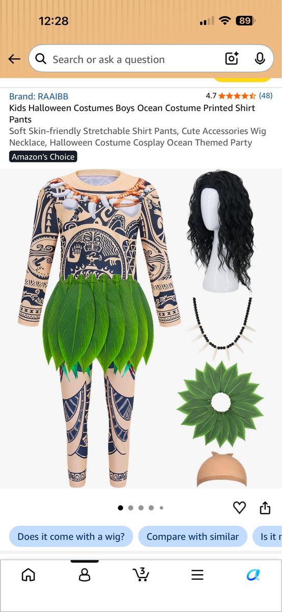Kids Maui Halloween costume 