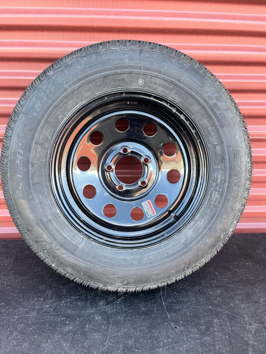 New Sonoran ST 205/75 R 15 Trailer Tire Mounted on New Black Mod Wheel 5 on 4.5 Pattern