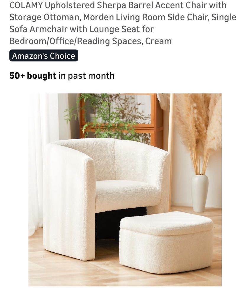 Sherpa Barrell Accent Chair With Storage Ottoman