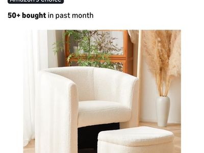 Sherpa Barrell Accent Chair With Storage Ottoman