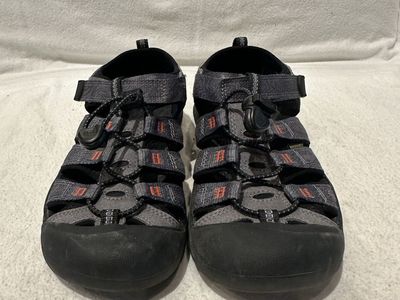 Keen youth size 3 gray/orange trim, washable, hiking sandals