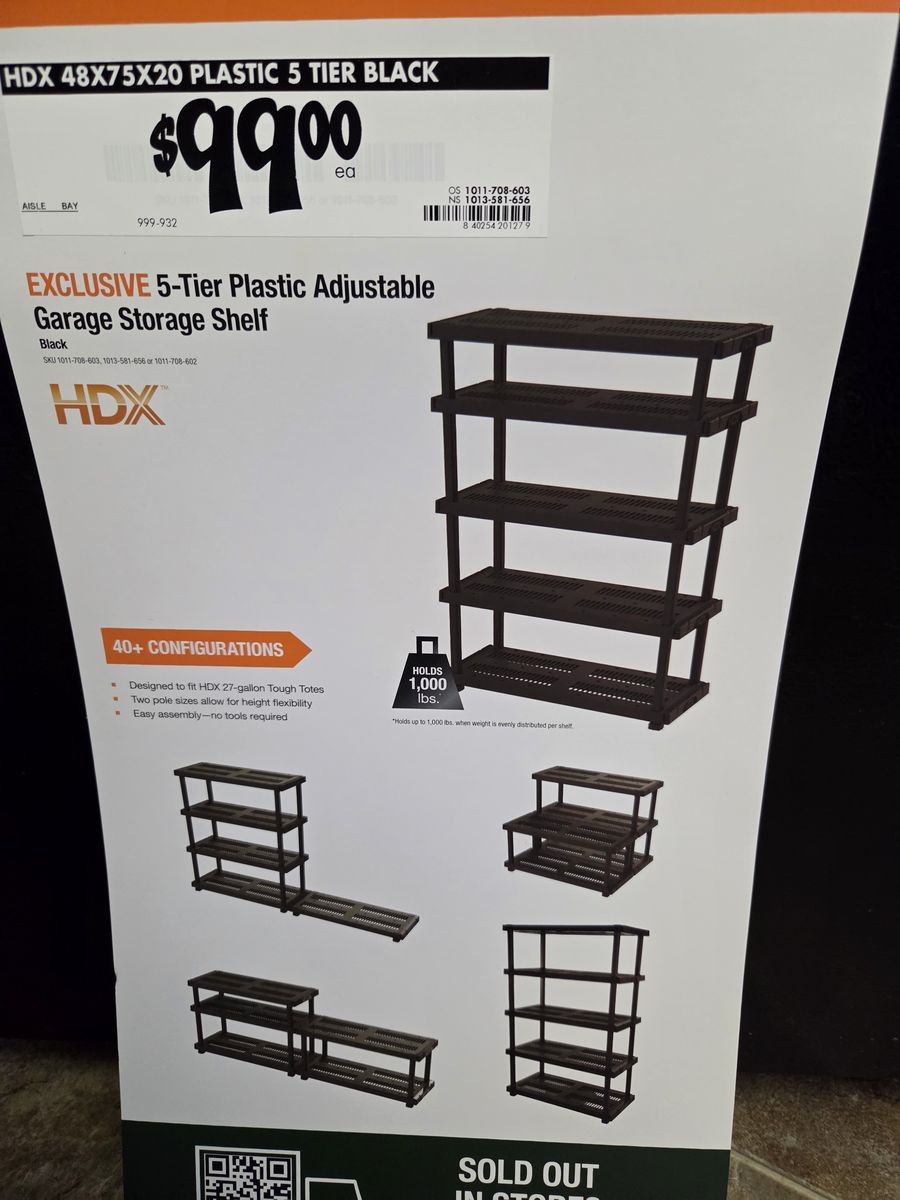 Brand new wide HDX 5-Tier Plastic Shelving Unit.