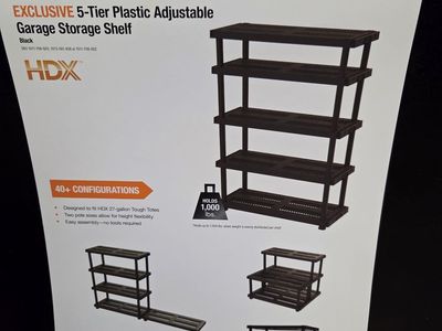 Brand new wide HDX 5-Tier Plastic Shelving Unit.