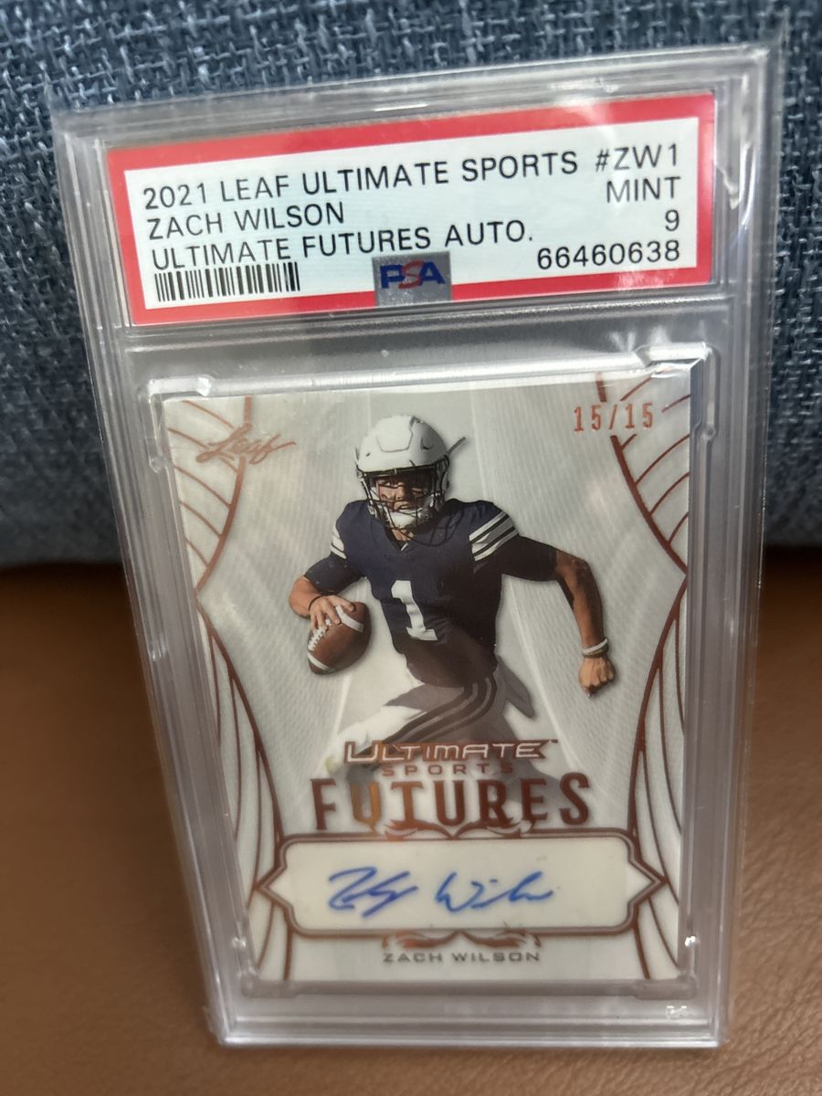 BYU ROOKIE 2021 Leaf Ultimate Sports Zach Wilson #ZW1 Ultimate Futures Auto PSA 9 Mint 15/15 Brigham Young Cougars