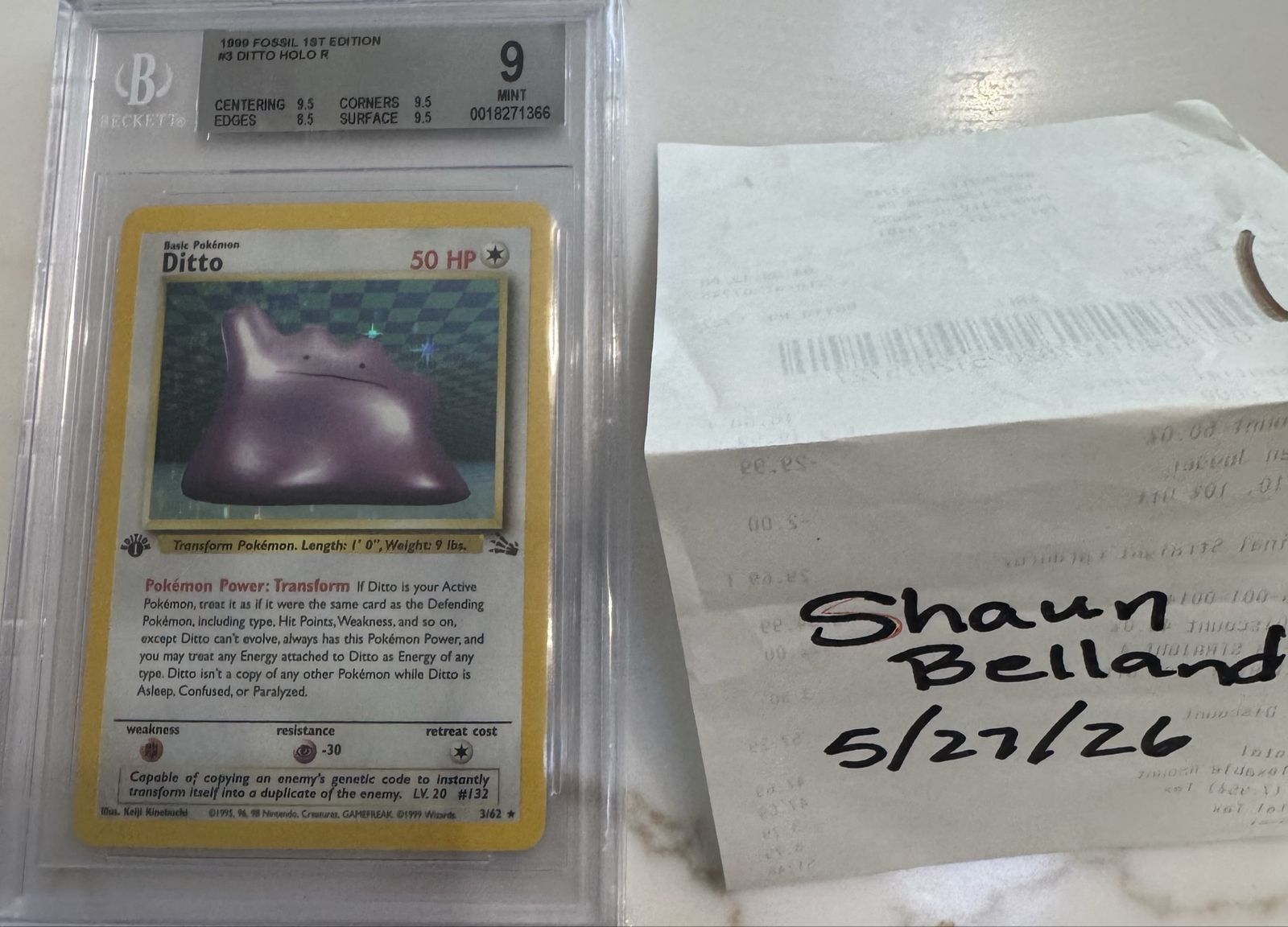 Pokemon Ditto Fossil 1st Edition, BGS 9