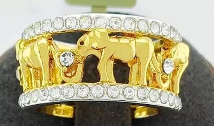 Gold-Tone Elephant Band Ring with Rhinestones
