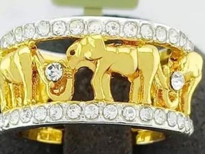 Gold-Tone Elephant Band Ring with Rhinestones