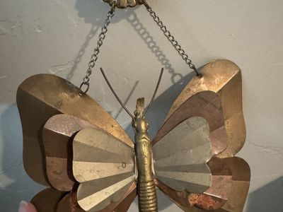 Vintage MCM Mixed Metals Butterfly Wall Decor with Key Hooks